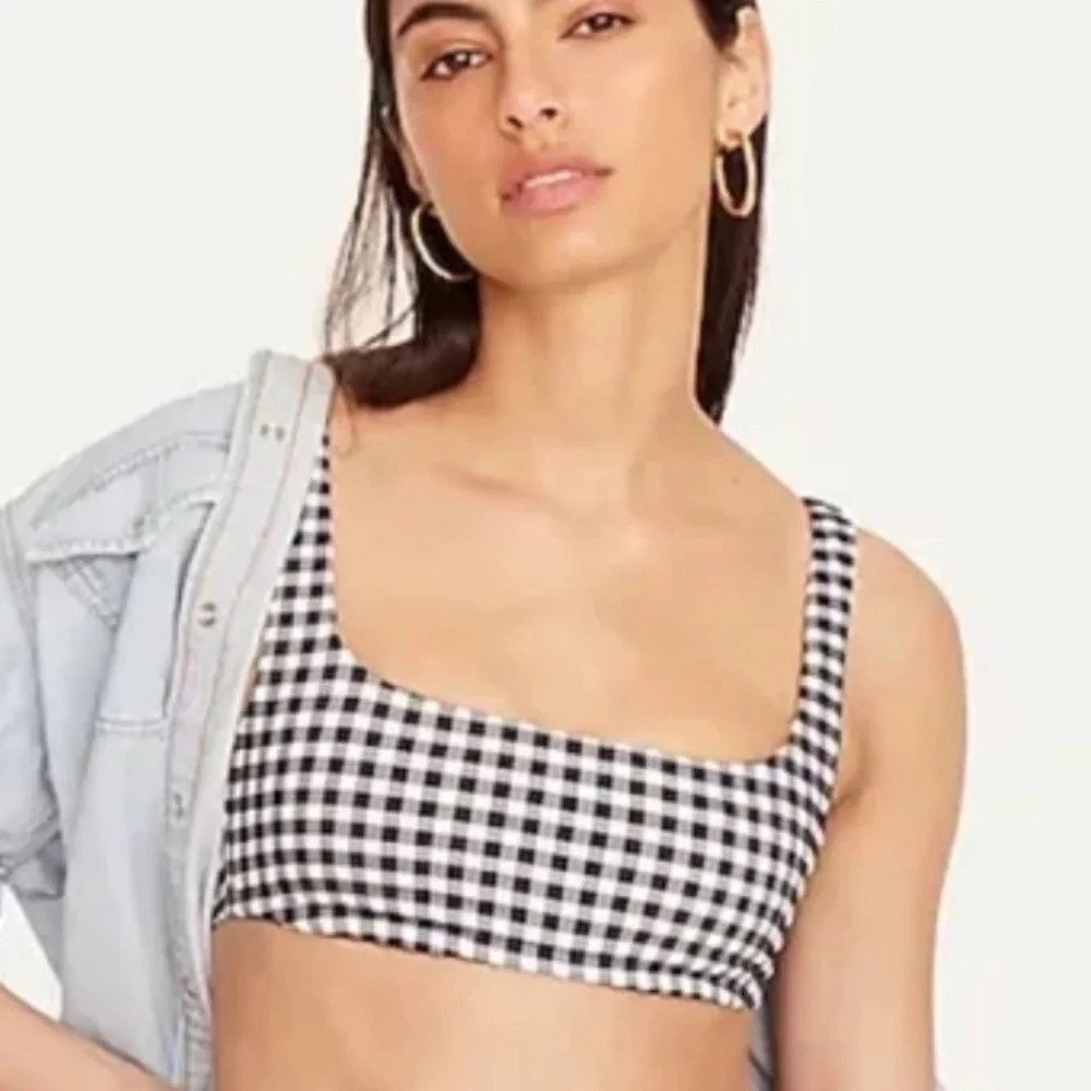 J.Crew Blue White Squareneck bikini top in soft gingham Plus Size 3X